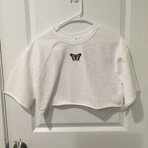 Bp White Butterfly Casual Crop Top